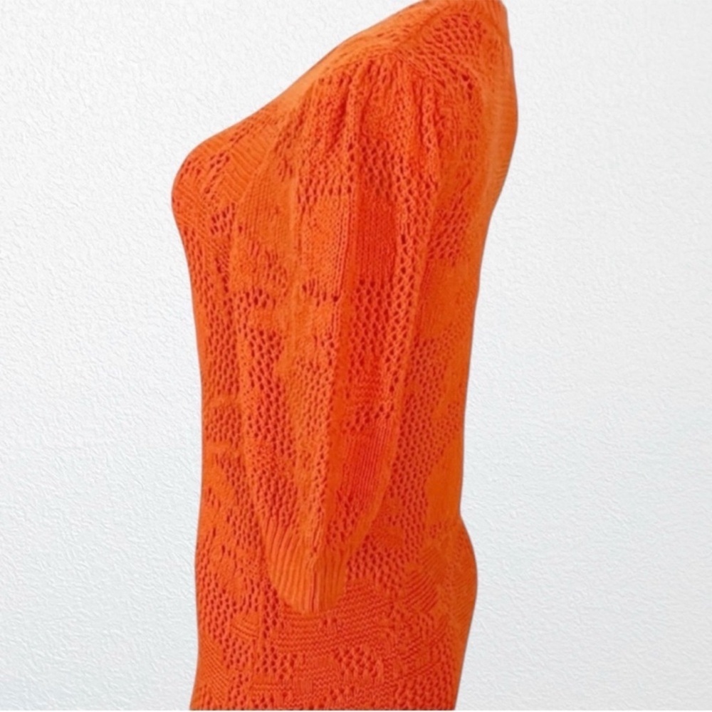 Anthropologie Maeve Pointelle Knit 3/4 Sleeve Dress SZ XS Spicy Orange - Picture 7 of 11